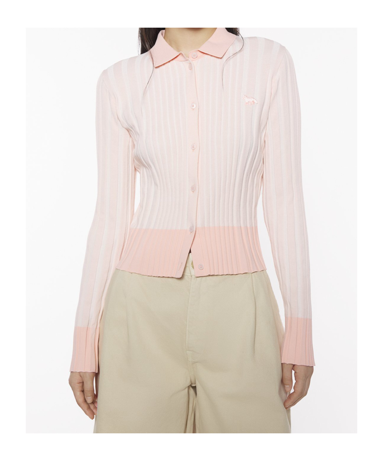 MAISON KITSUNÉ BABY FOX PATCH PLEATED RIBBED CARDIGAN