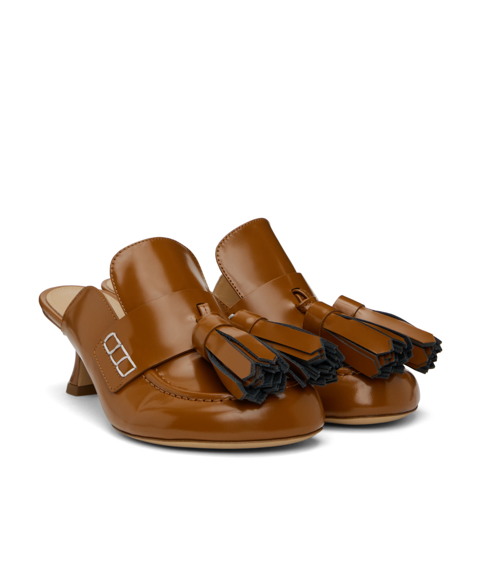 Jw Anderson Tan Tassel Leather Mules In Brown