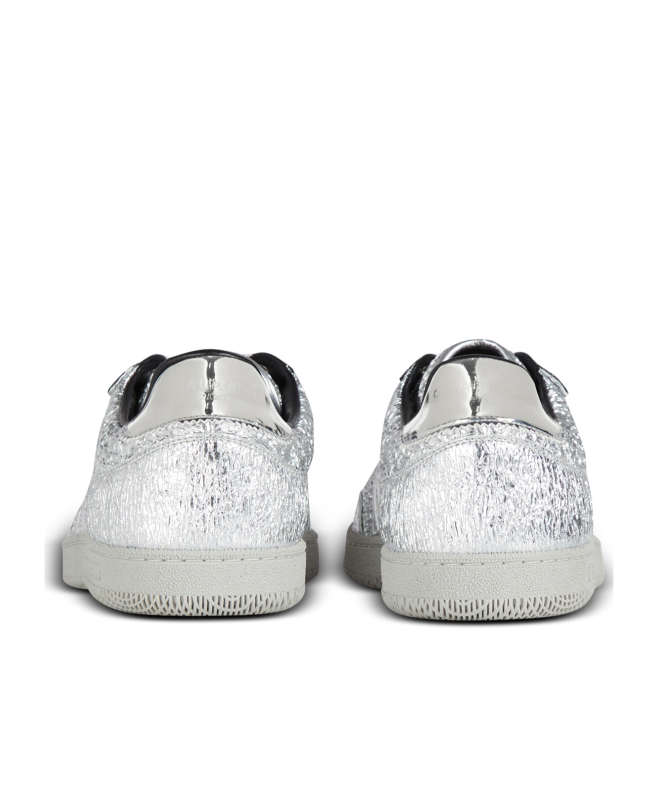 Balmain Swan Metallic-leather Sneakers In Gray