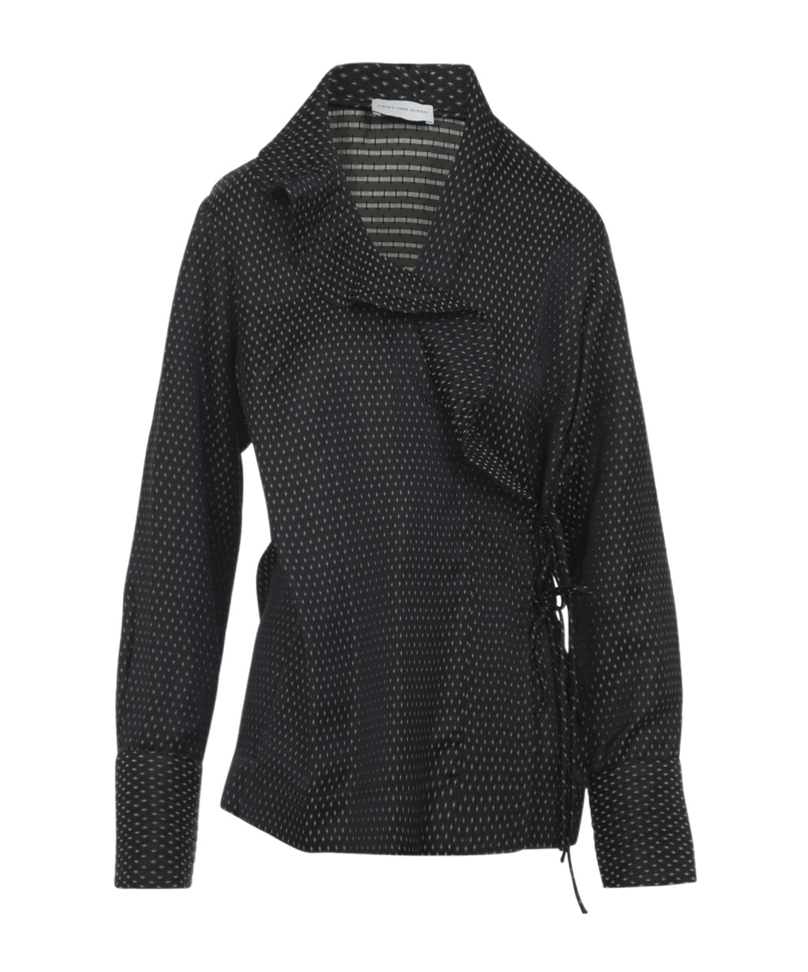 Dries Van Noten Long Sleeve Wrap Shirt With Ruffled Collar In Gray
