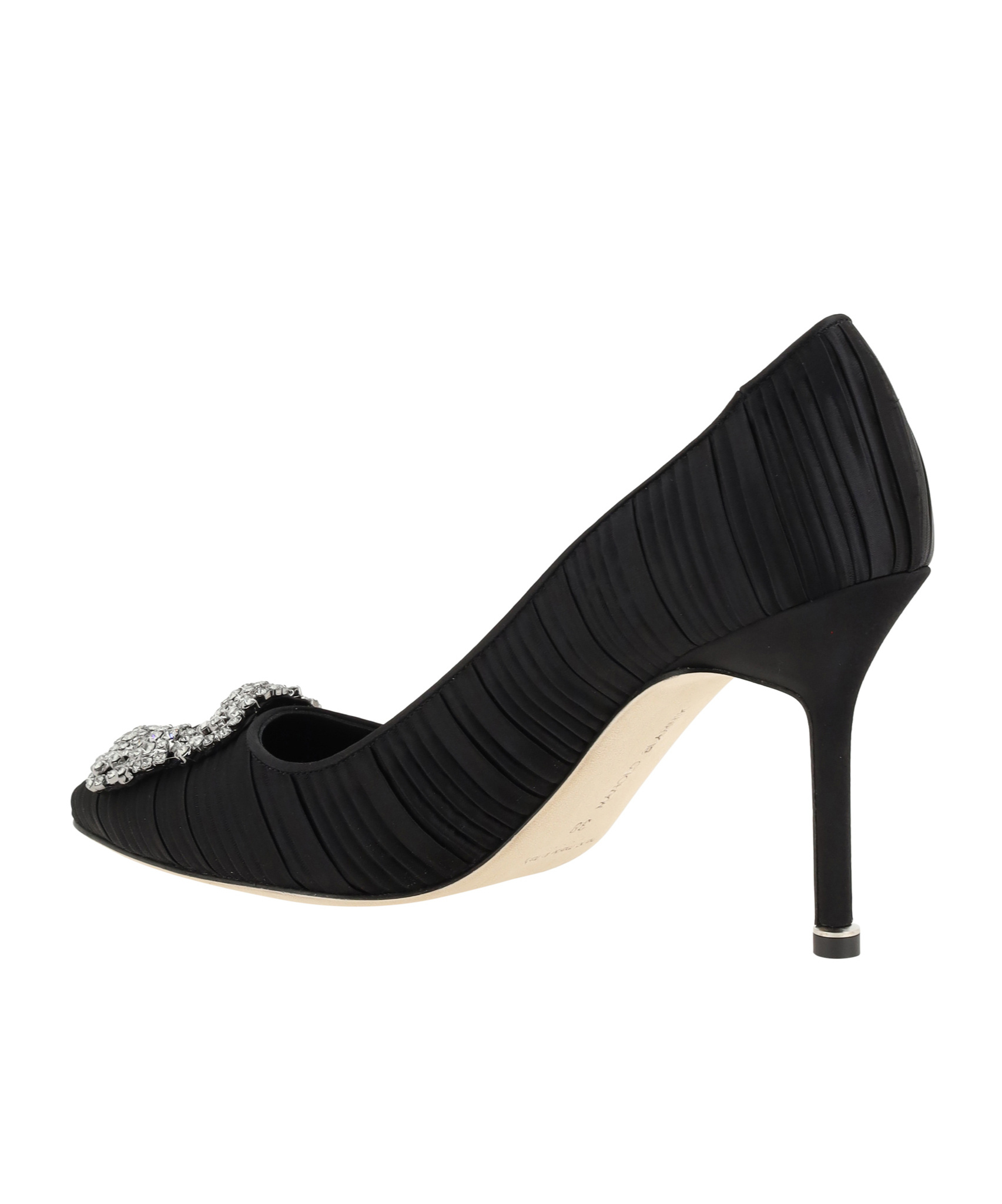 Manolo Blahnik Satin Gem-button High Heels In Black