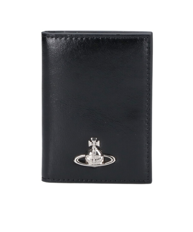 Vivienne Westwood Smooth Black Wallet With Iconic Emblem In Black