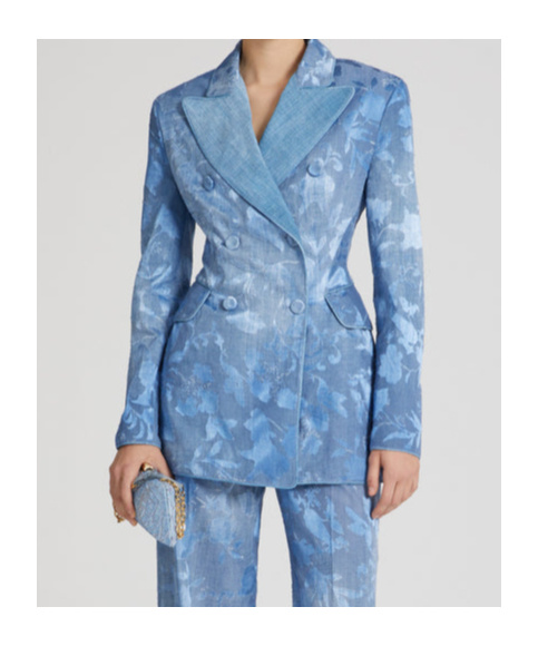 ERMANNO SCERVINO DEVORÉ ROSE DENIM-PRINT BLAZER