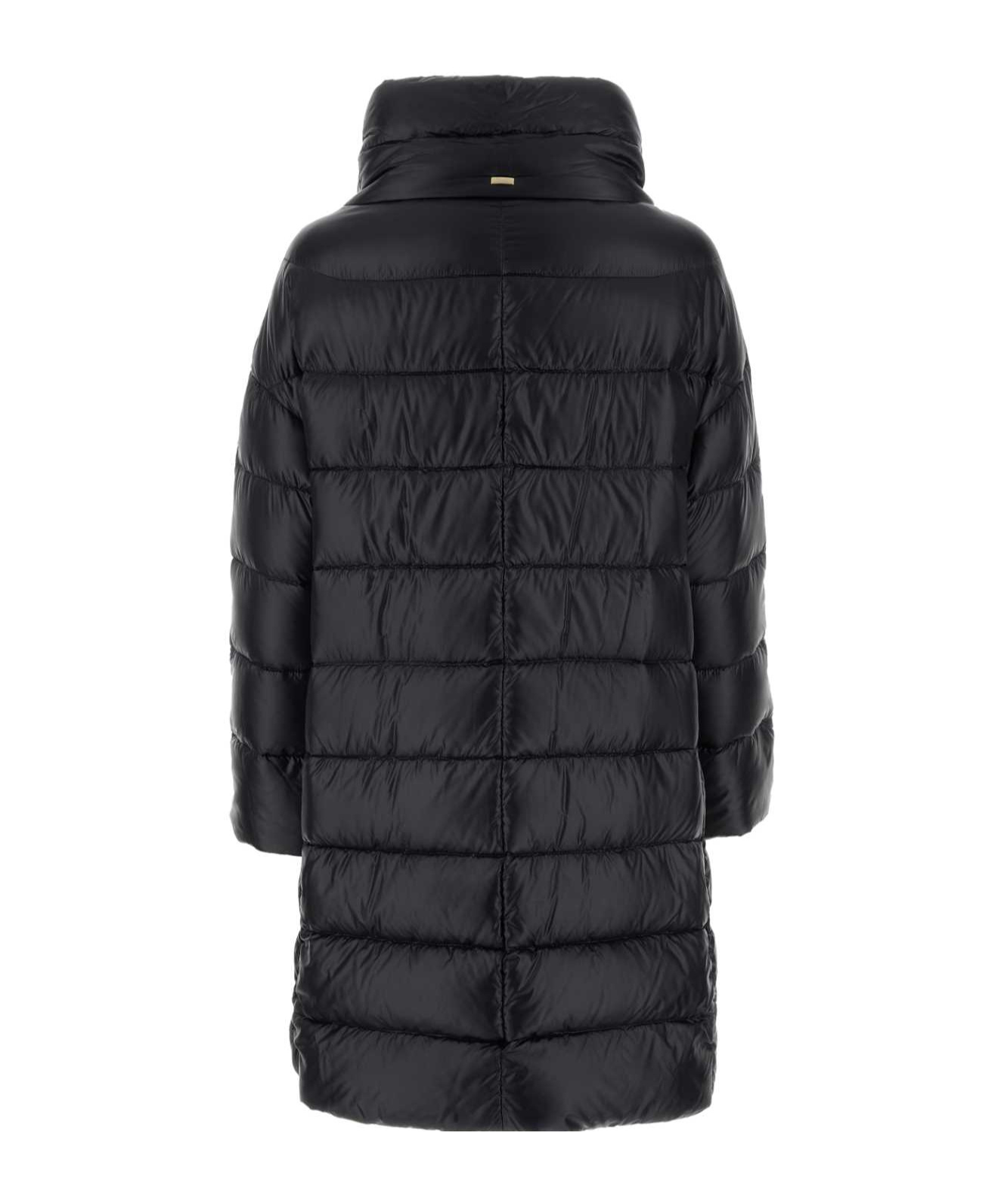 Herno Long Jacket In Satin And Lady Alternative Fur In Black