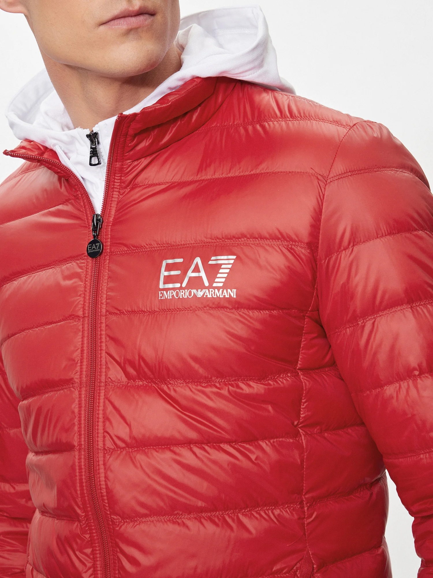 Ea7 Hooded Quilted Down Jacket In Red