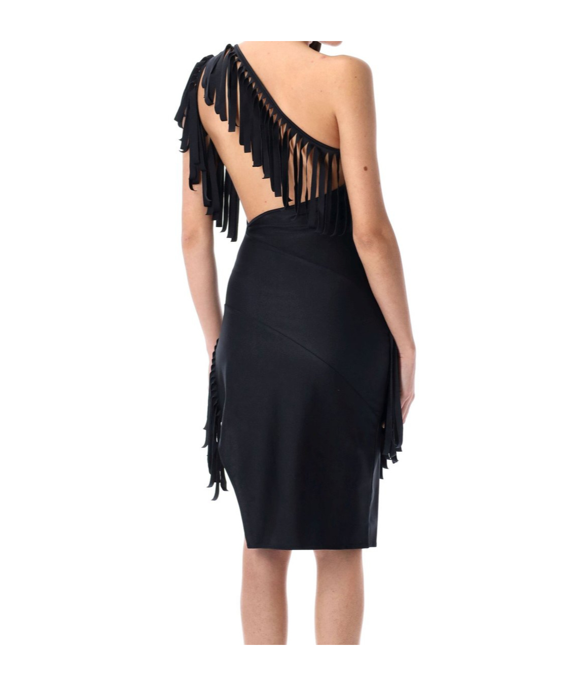 Coperni Asymmetric Fringed Mini Dress In Black