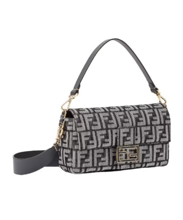 Fendi Baguette Dark Blue Denim-effect Ff Jacquard Bag In Multi
