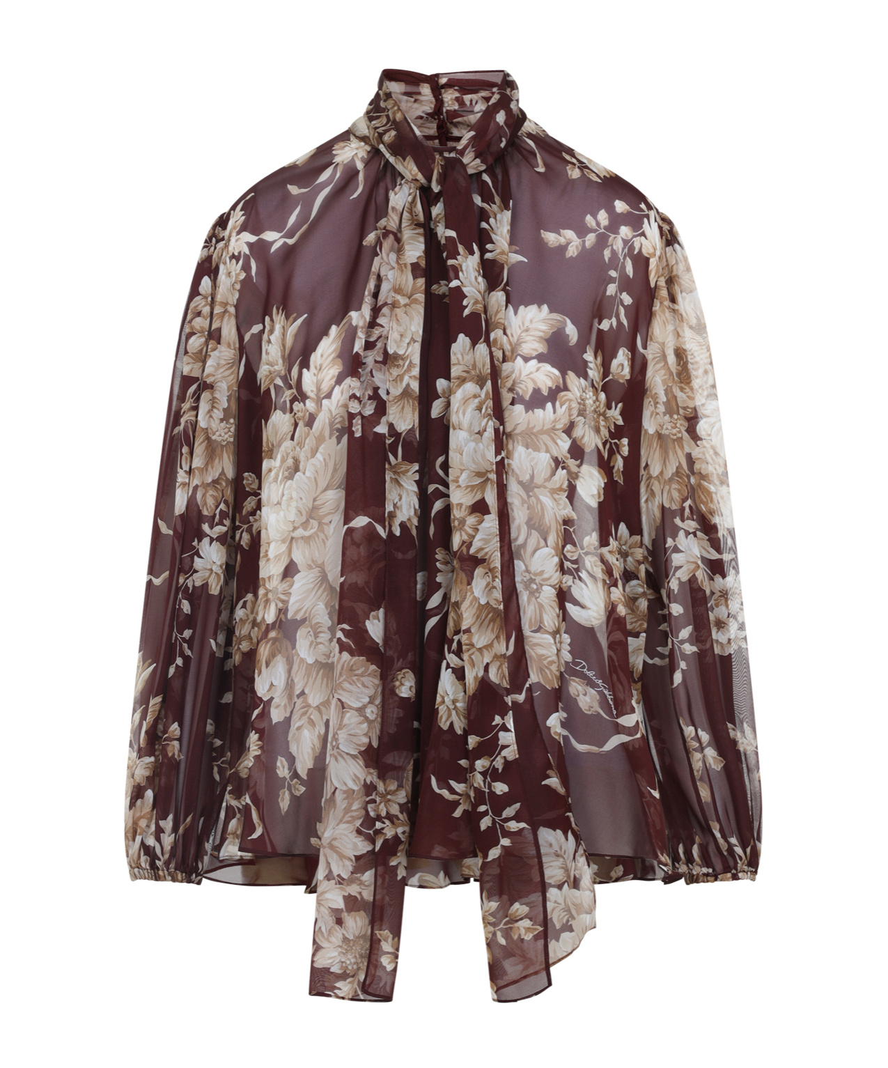 Dolce & Gabbana Silk Blouse With Floral Print In Brown