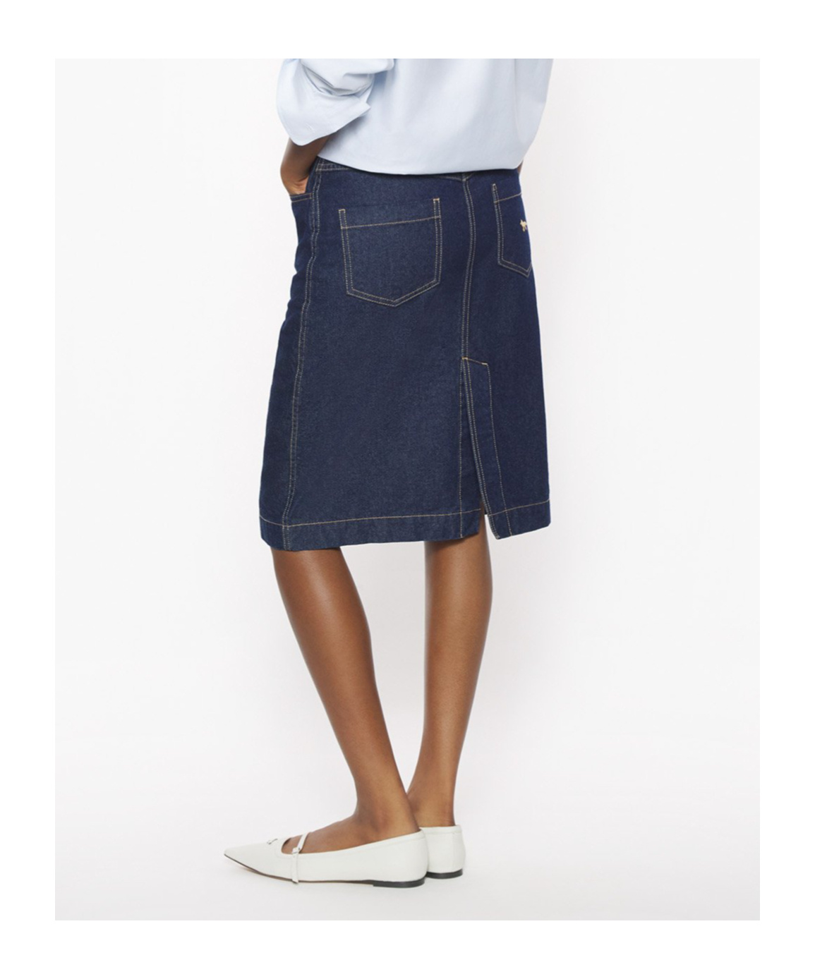 Shop Maison Kitsuné Straight Denim Skirt In Indigo