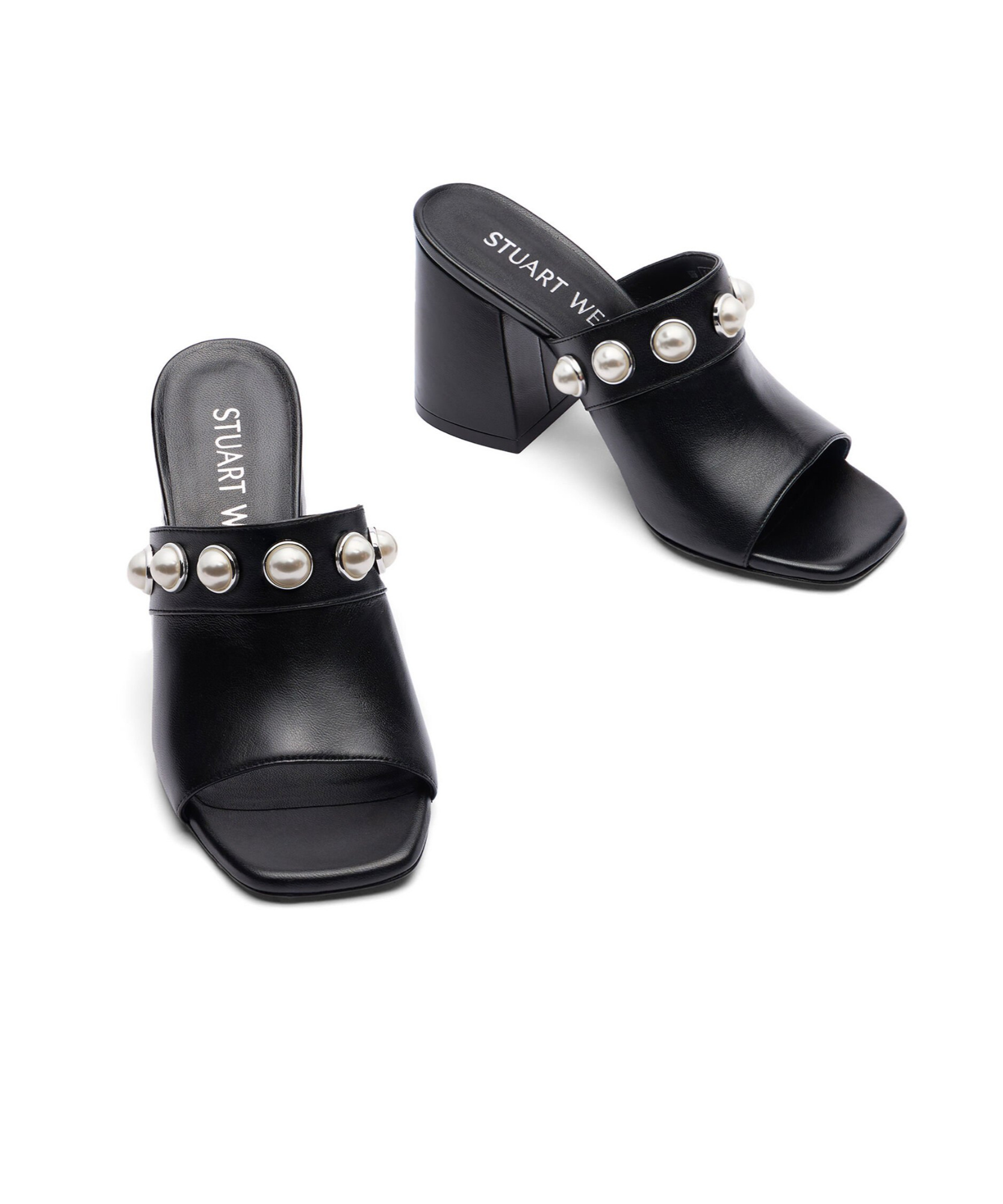 Stuart Weitzman Square-headed High-heeled Slippers In Black