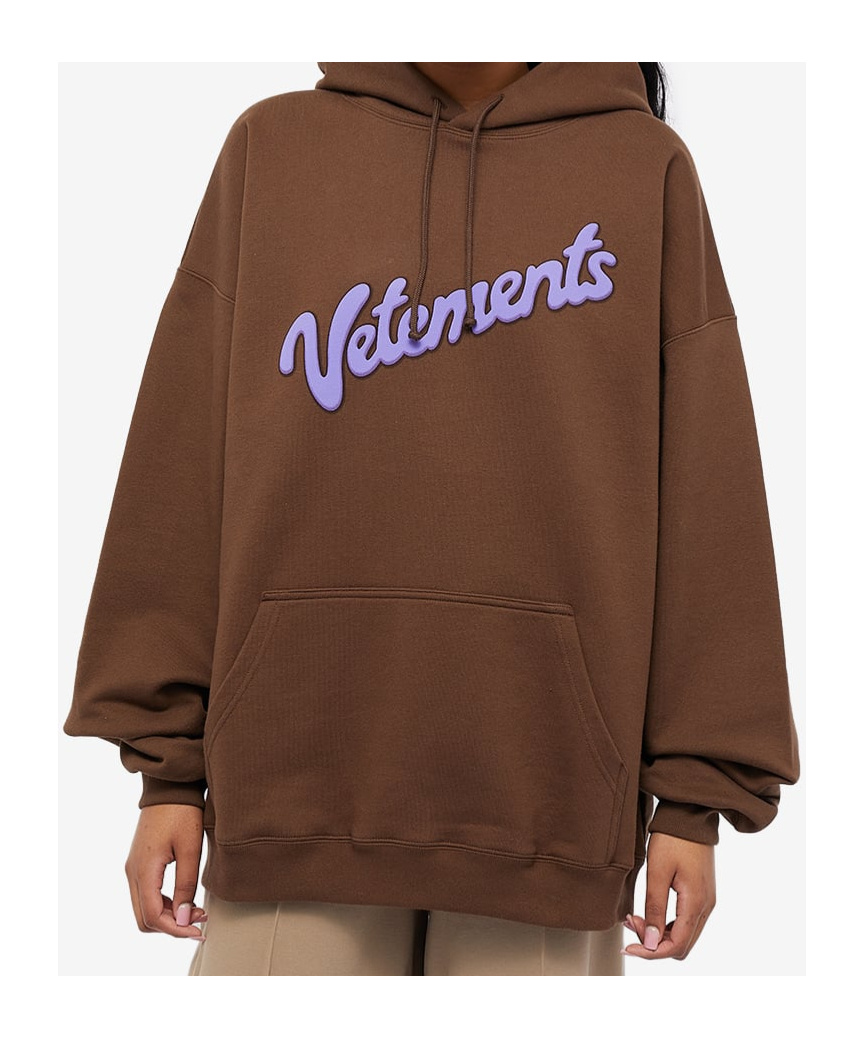 Vetements Logo Hooded Sweater In Brown