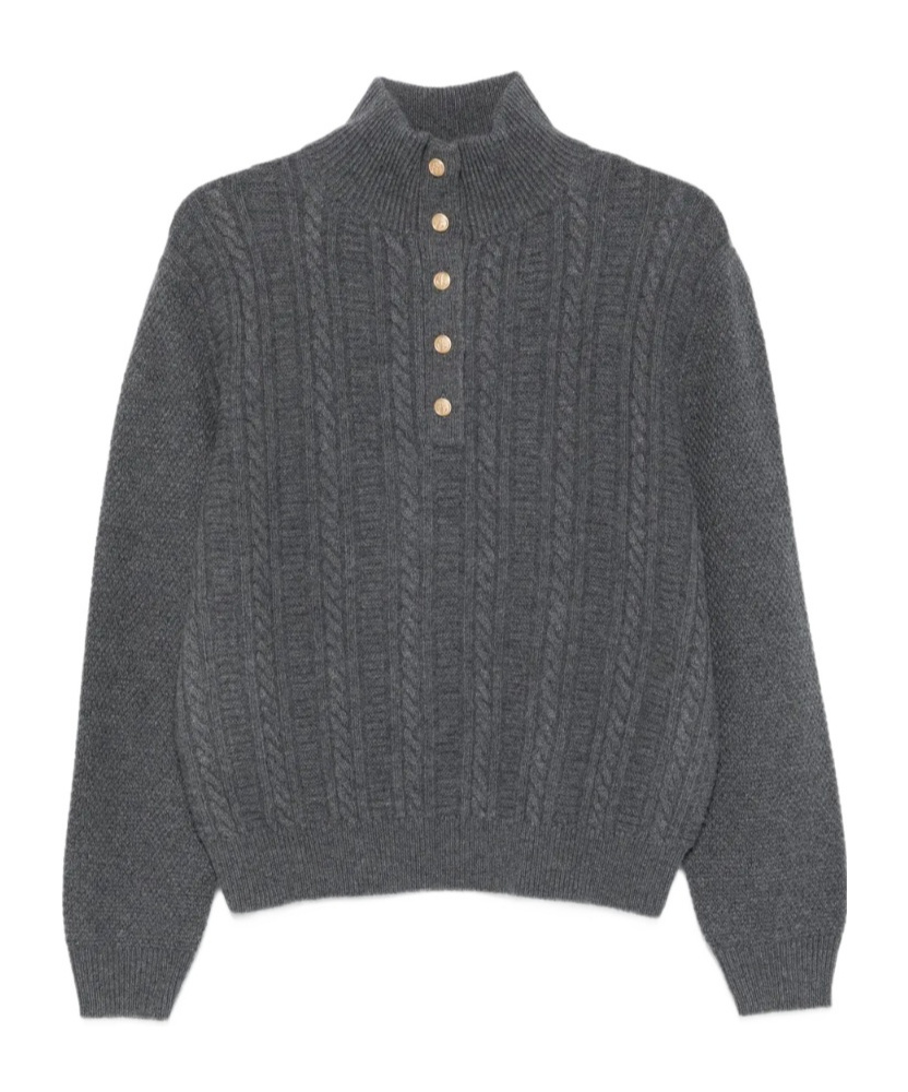 A.p.c. Cable-knit Button Sweater In Gray