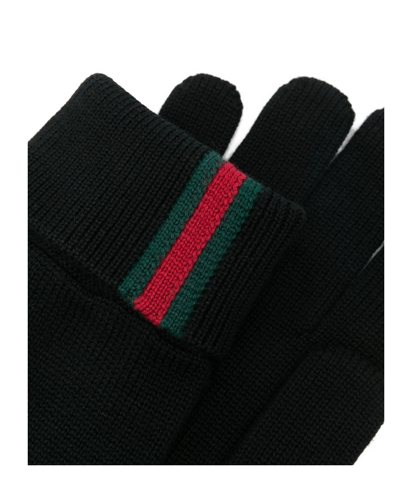 Gucci Wool Gloves With Web In Black