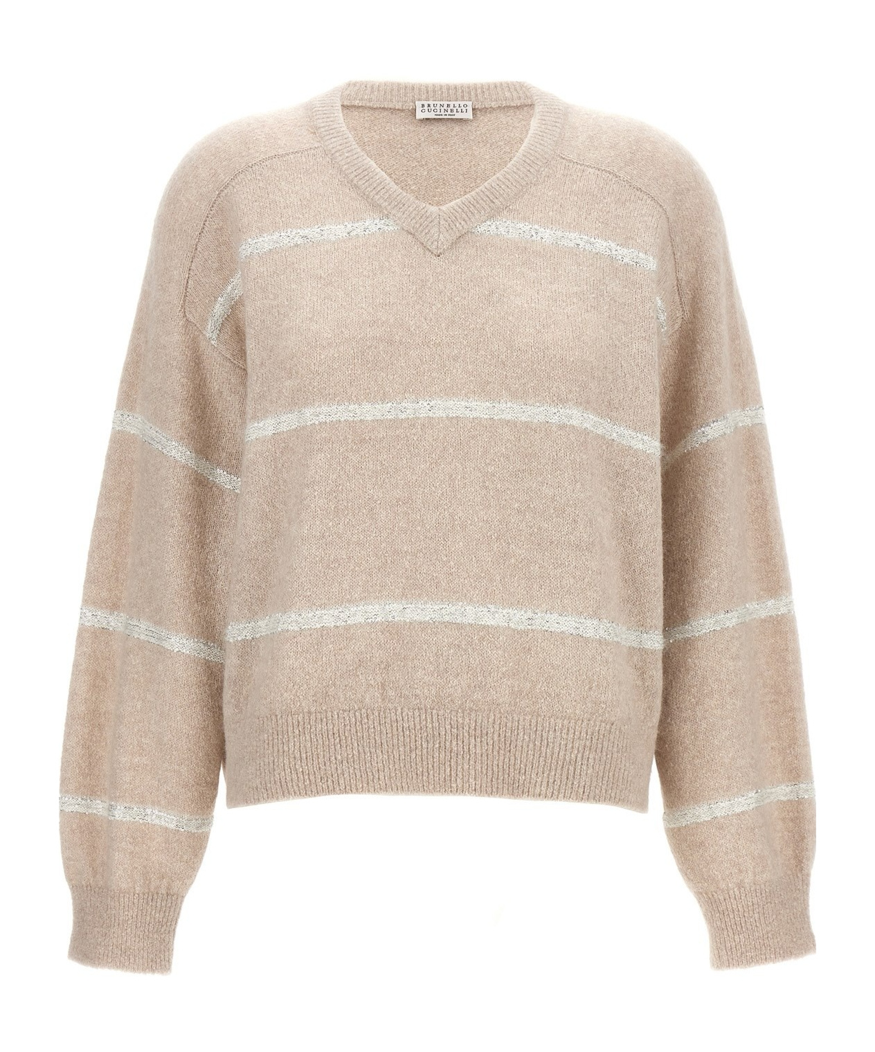 Brunello Cucinelli Striped Sequin-embellished Jumper In Nude
