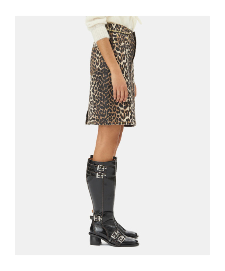 Ganni Leopard-print Strapless Organic-cotton Top In Black