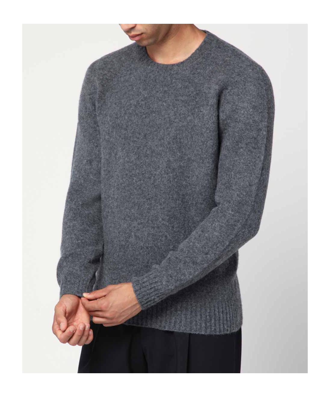 Drumohr Soft Textured Crewneck Sweater With Ribbed Cuffs In Gray