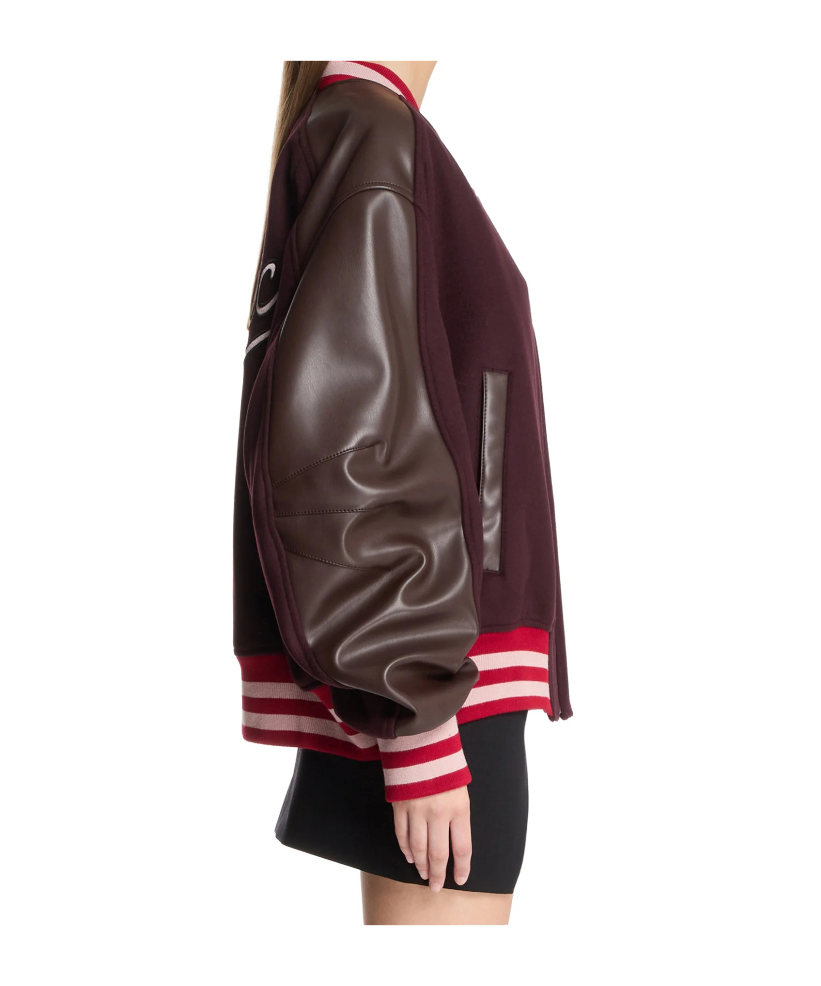 Attico Leather-sleeved Logo-patch Bomber Jacket In Brown