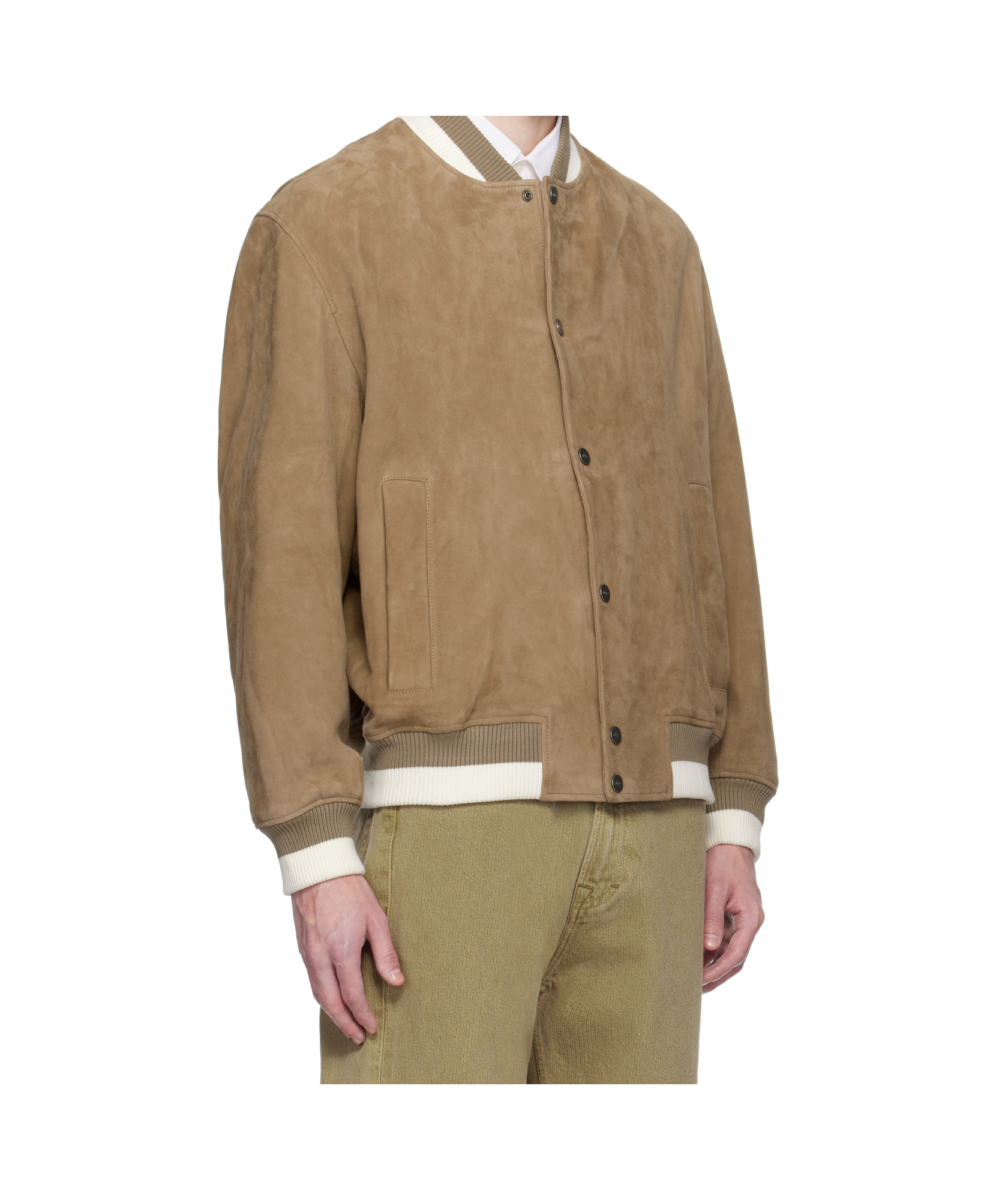 Hugo Boss Brown Ribbed-trim Suede Bomber Jacket In Brown