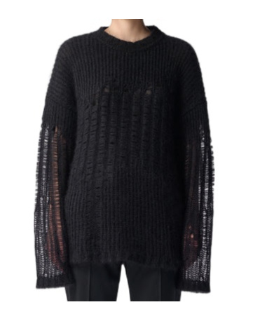 Ann Demeulemeester Oversized Crew Neck Mohair Jumper In Black
