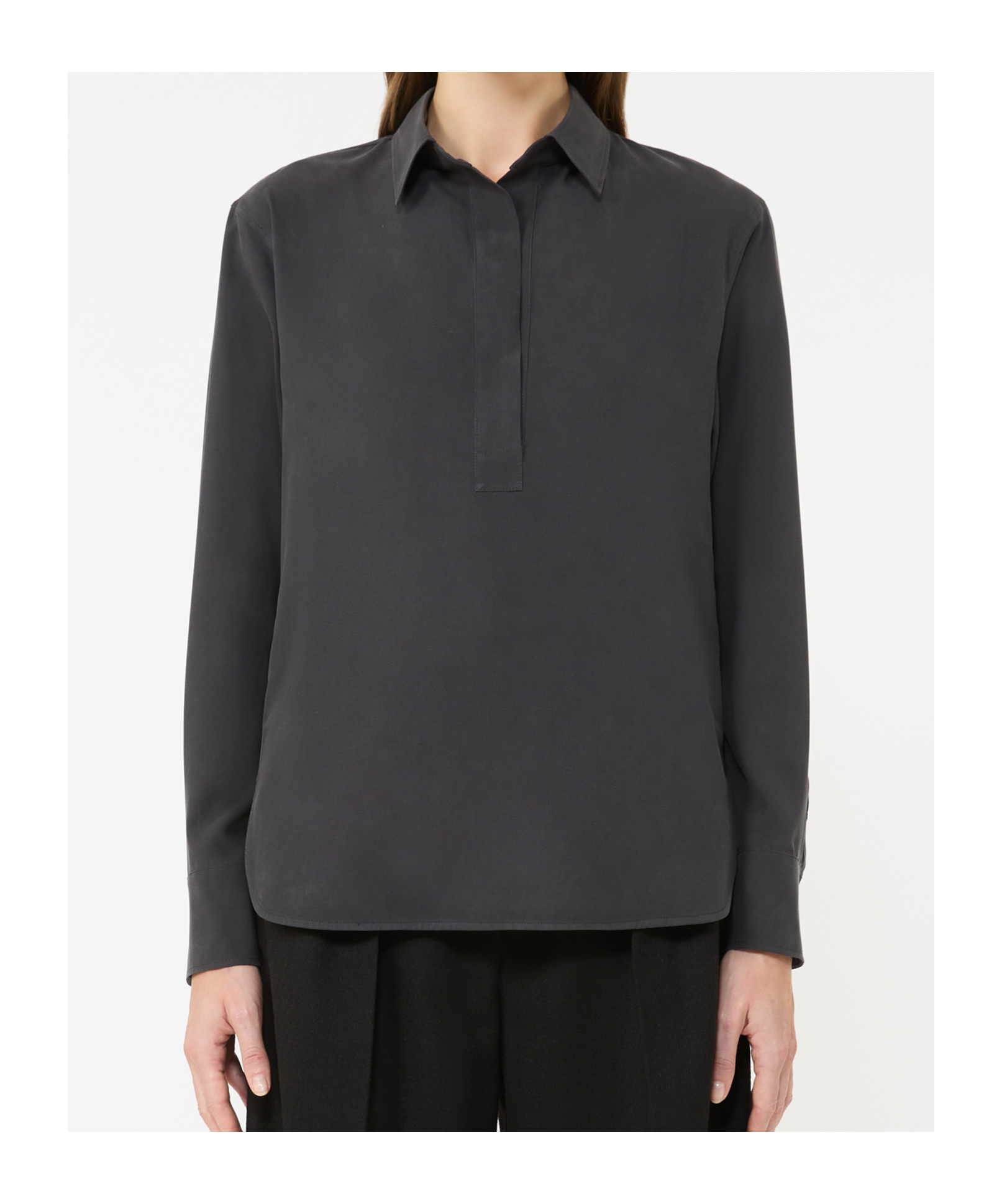 Max Mara V-neck Black Cotton Shirt With Loose Silhouette In Black