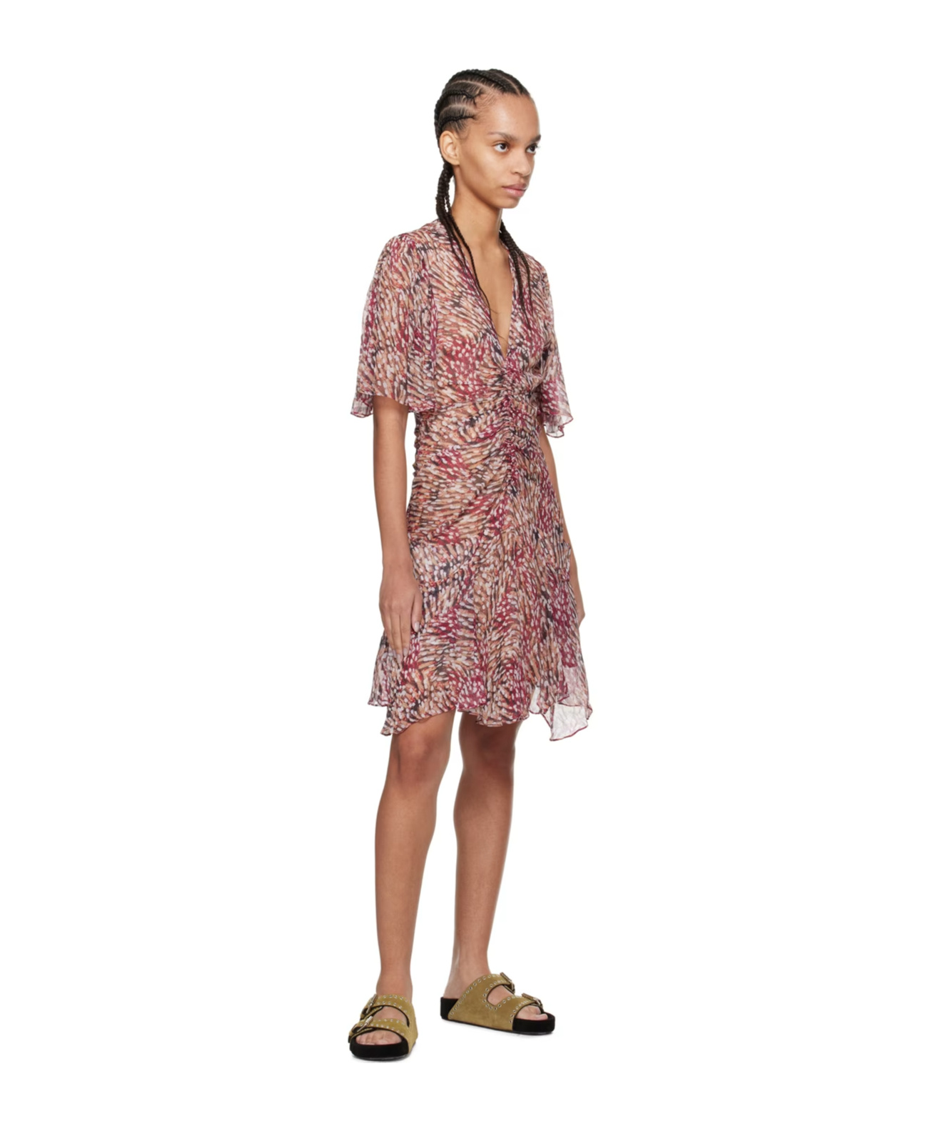 Isabel Marant Graphic-print Ruched Dress In Brown