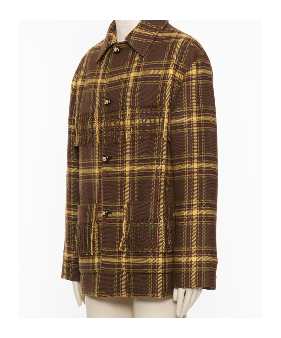 Valentino Checked Fringed Virgin Wool Jacket In Brown