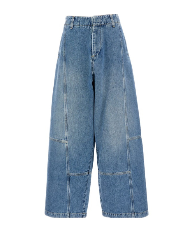 Plan C Wide-leg Cotton Jeans In Blue