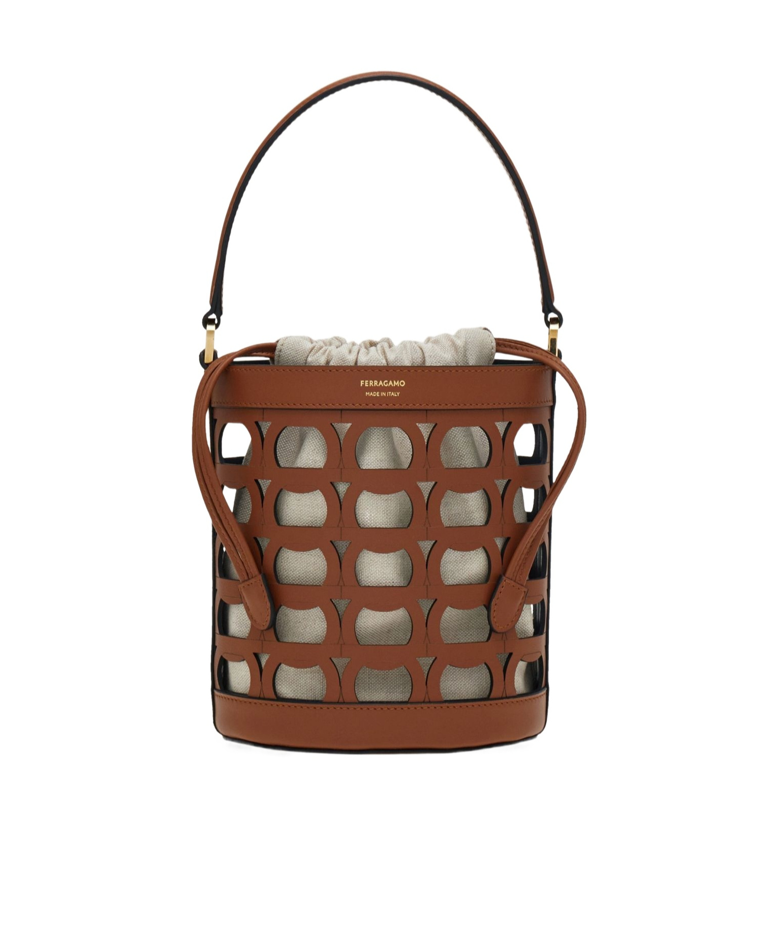 Ferragamo Cut-out Leather Bucket Bag In Brown
