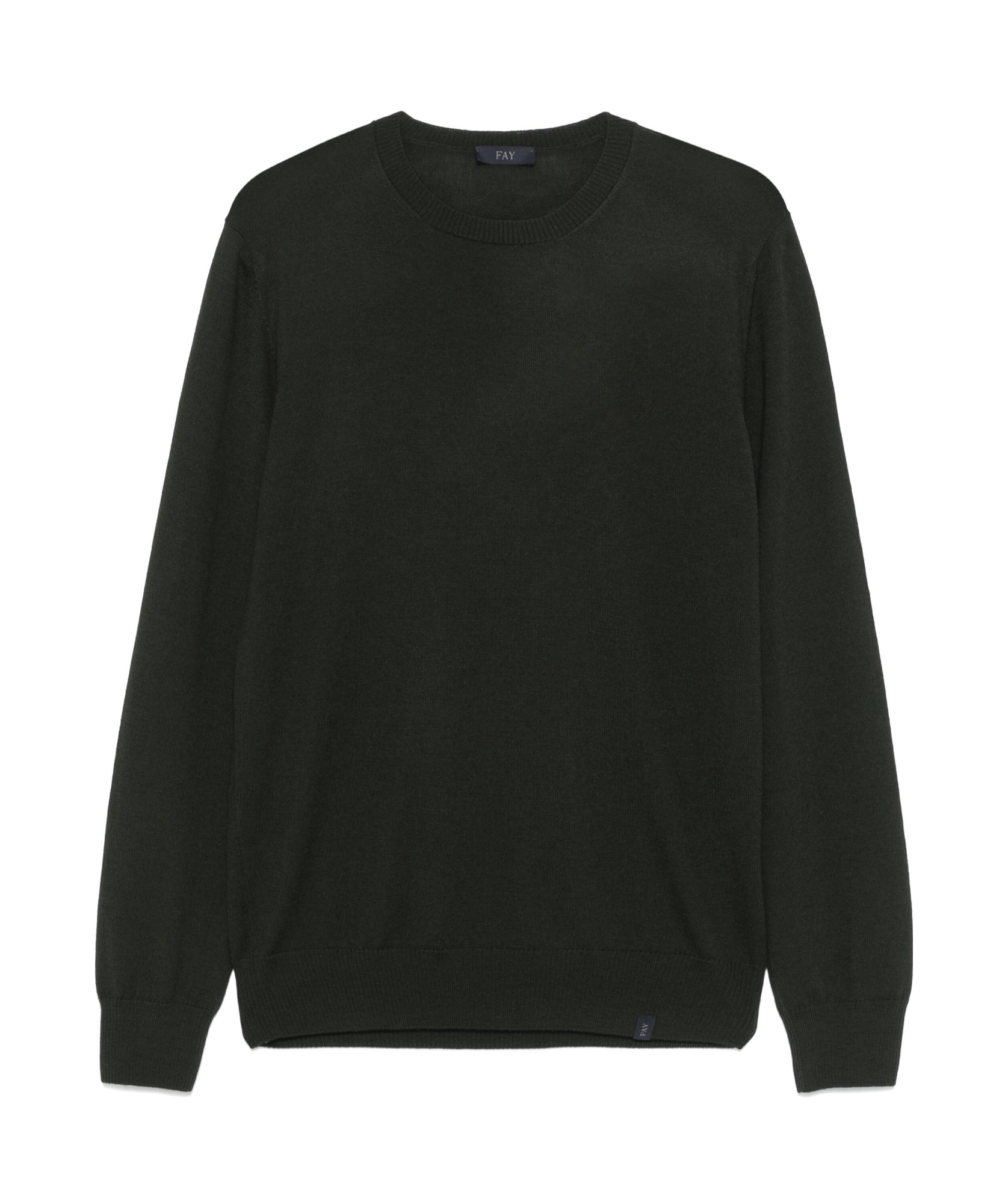 Fay Round Neck Fine Wool Sweater With Ribbed Detailing In Black
