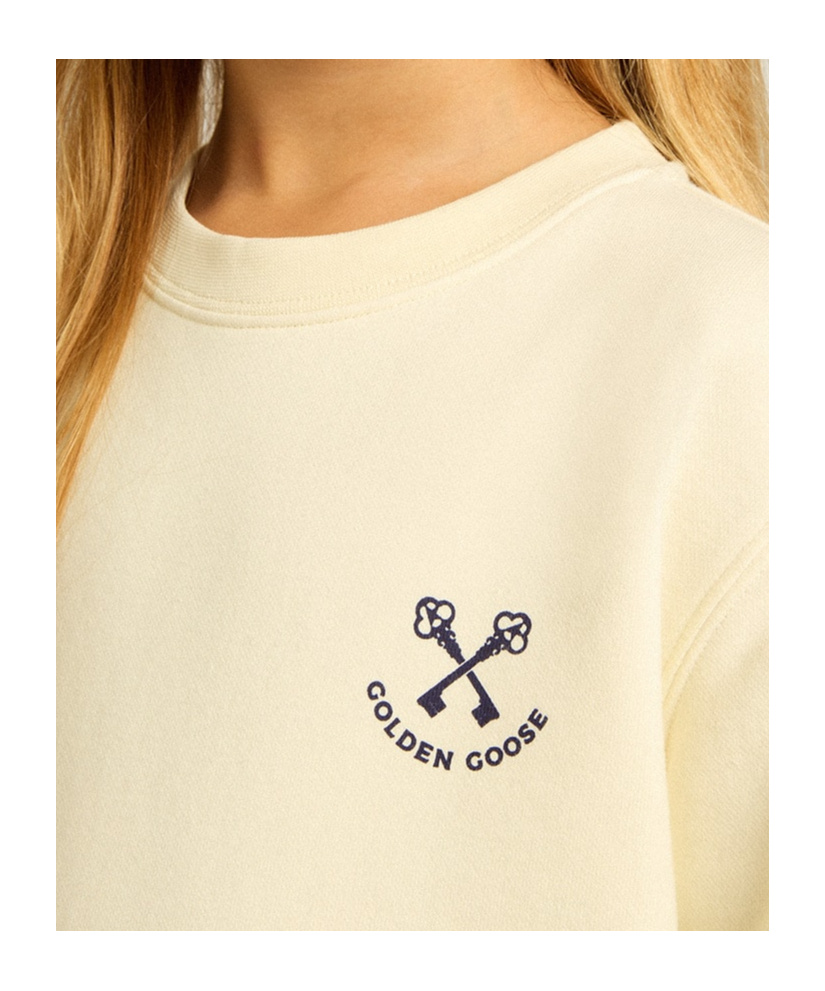 GOLDEN GOOSE GIRLS' T-SHIRT IN WORN WHITE WITH EMBROIDERY ON THE FRONT AND PRINT ON THE BACK