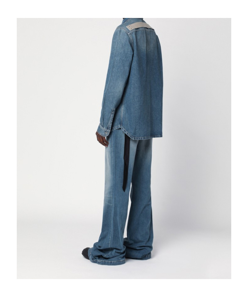 Rick Owens Drkshdw Mens Two-buttoned-pockets Curved-hem Denim Shirt Washed Indigo In Blue