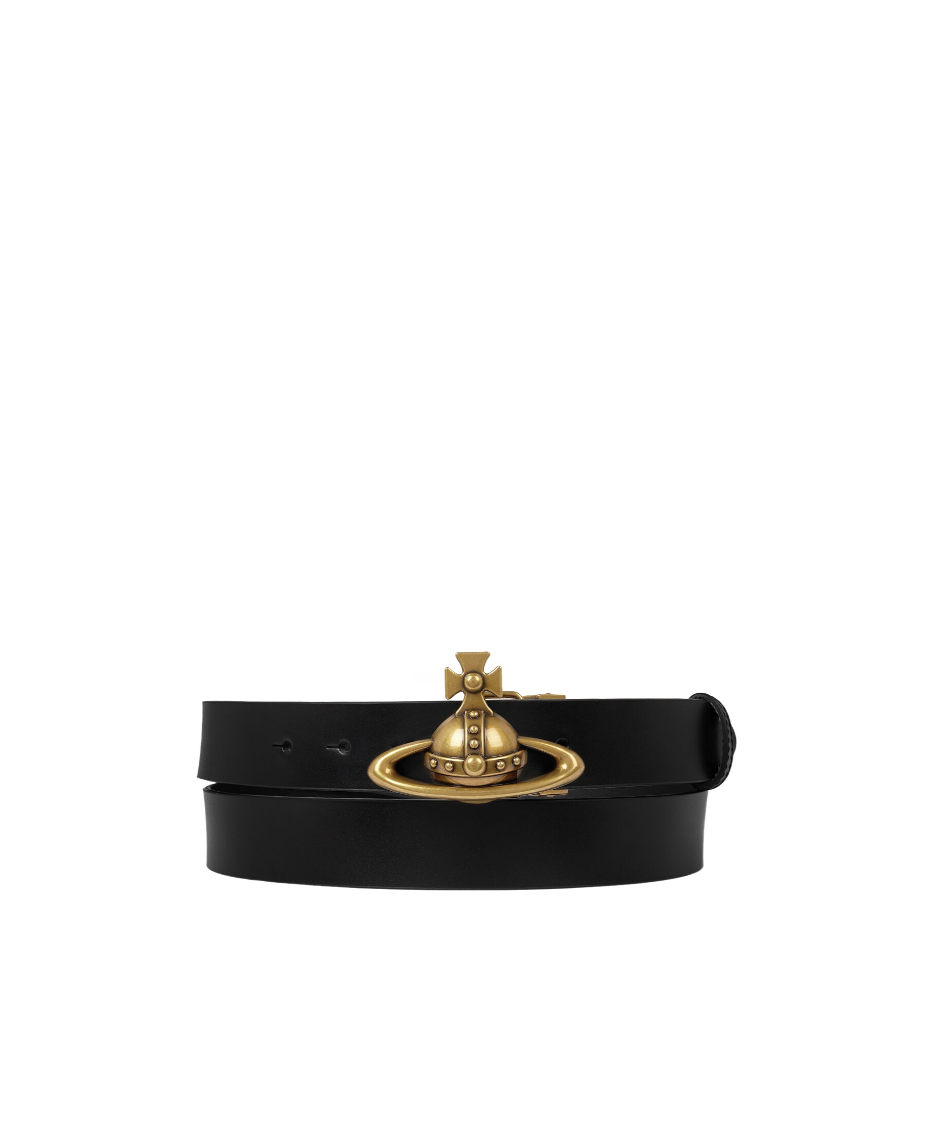 Vivienne Westwood Adjustable Length Gold-tone Buckle Smooth Finish Belts In Black