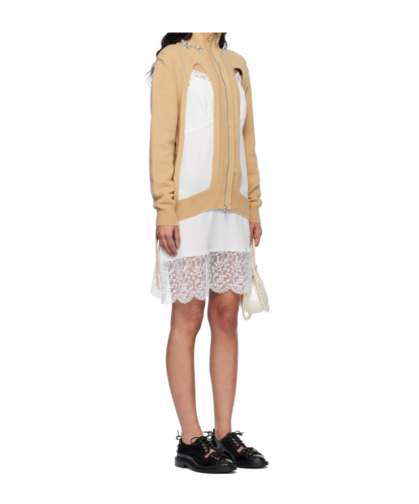 Simone Rocha Embellished Window Zip-up Cardigan In Brown
