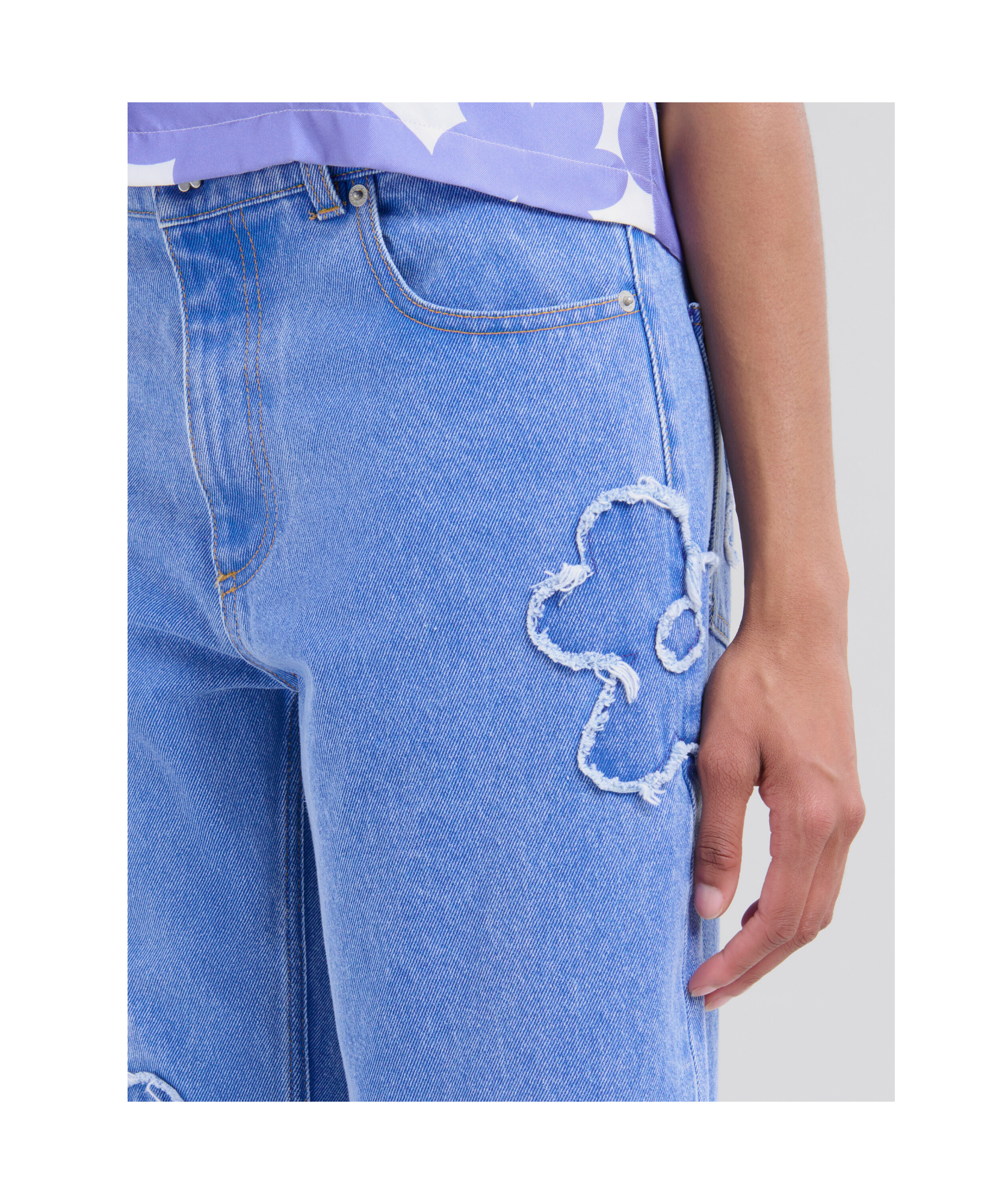 Marni Denim Boyfriend Jeans With Floral Embroidery In Blue