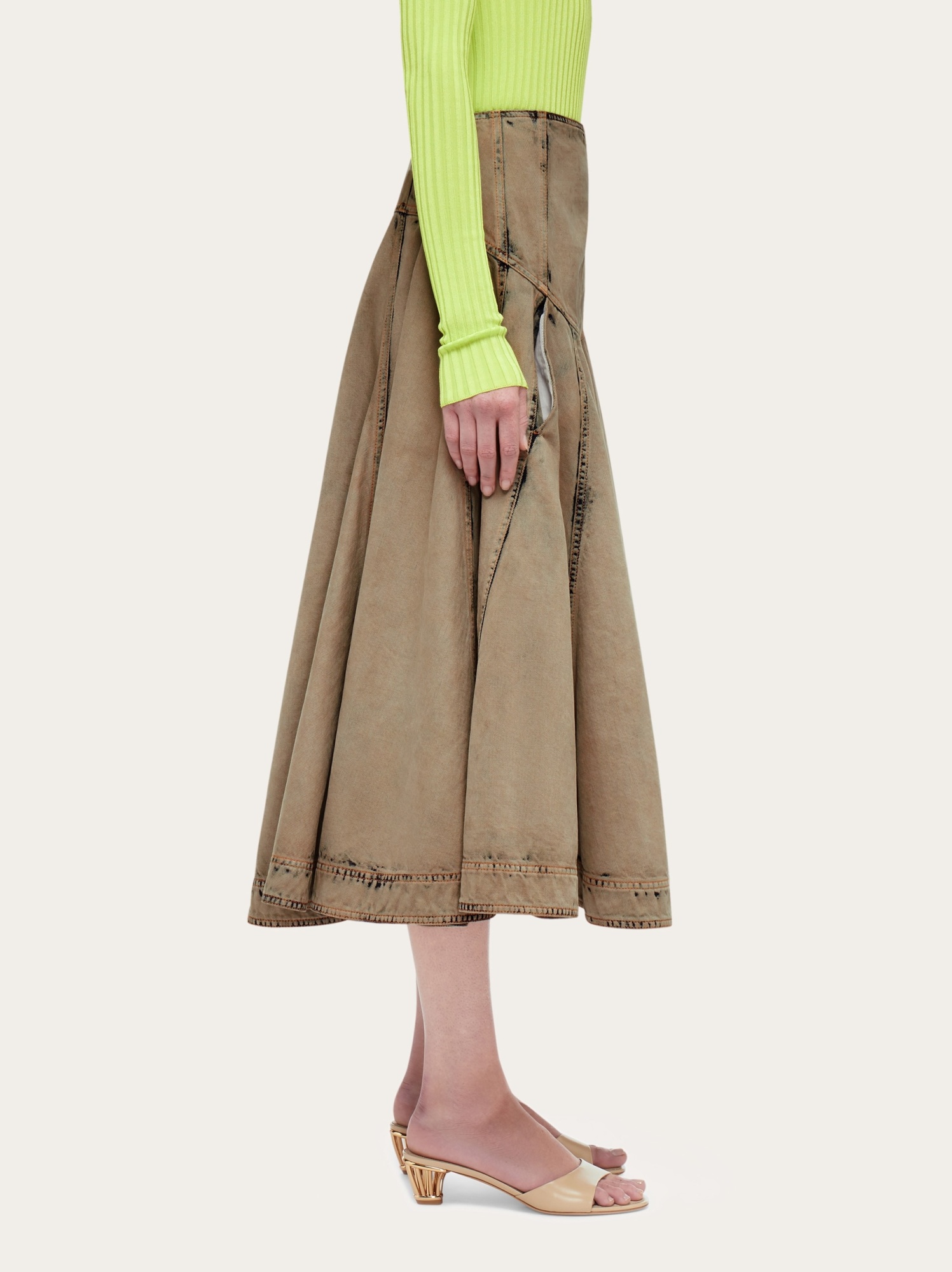 Ferragamo Flared Denim Skirt In Brown