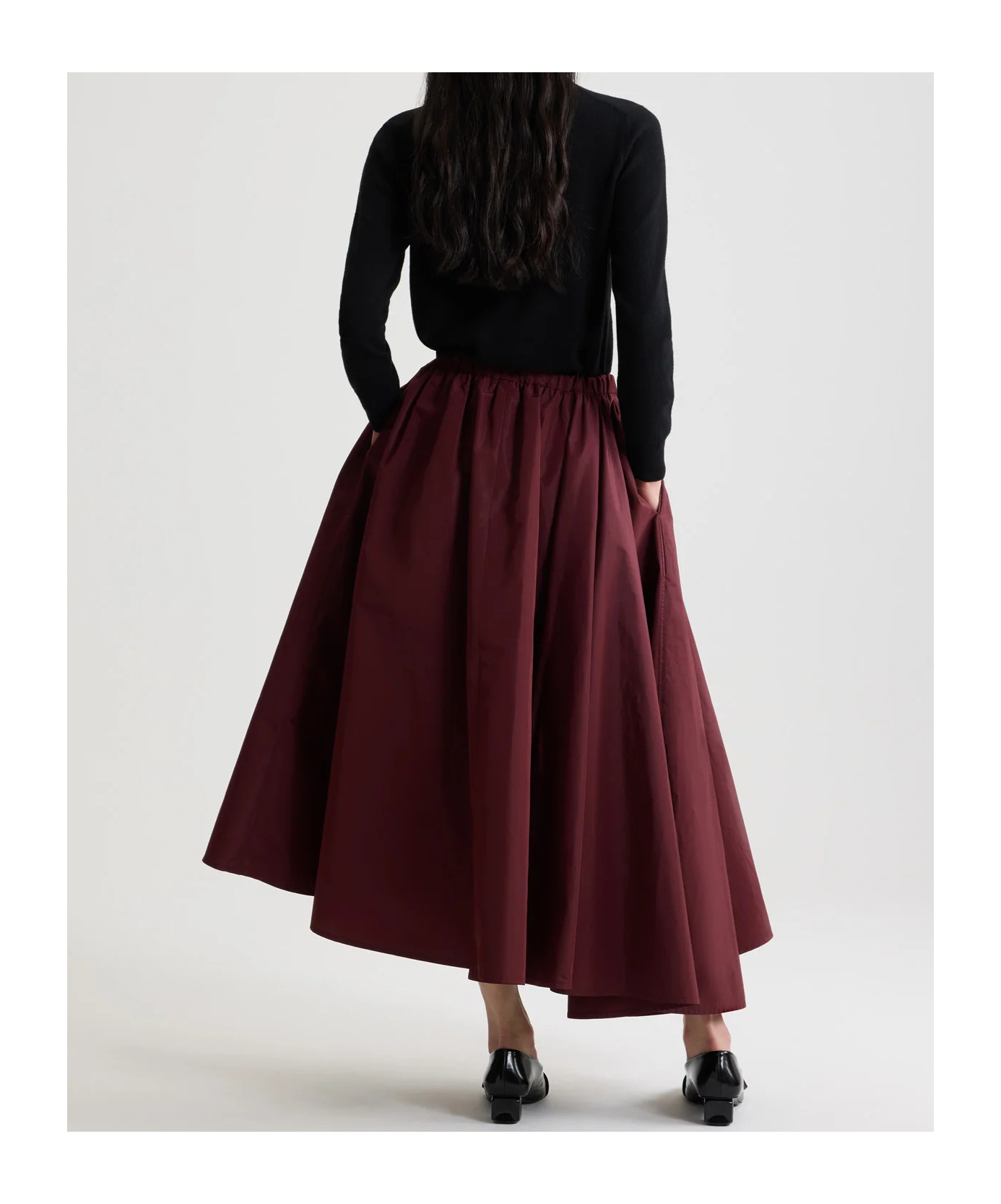 Patou Asymmetric Faille Midi Skirt In Burgundy