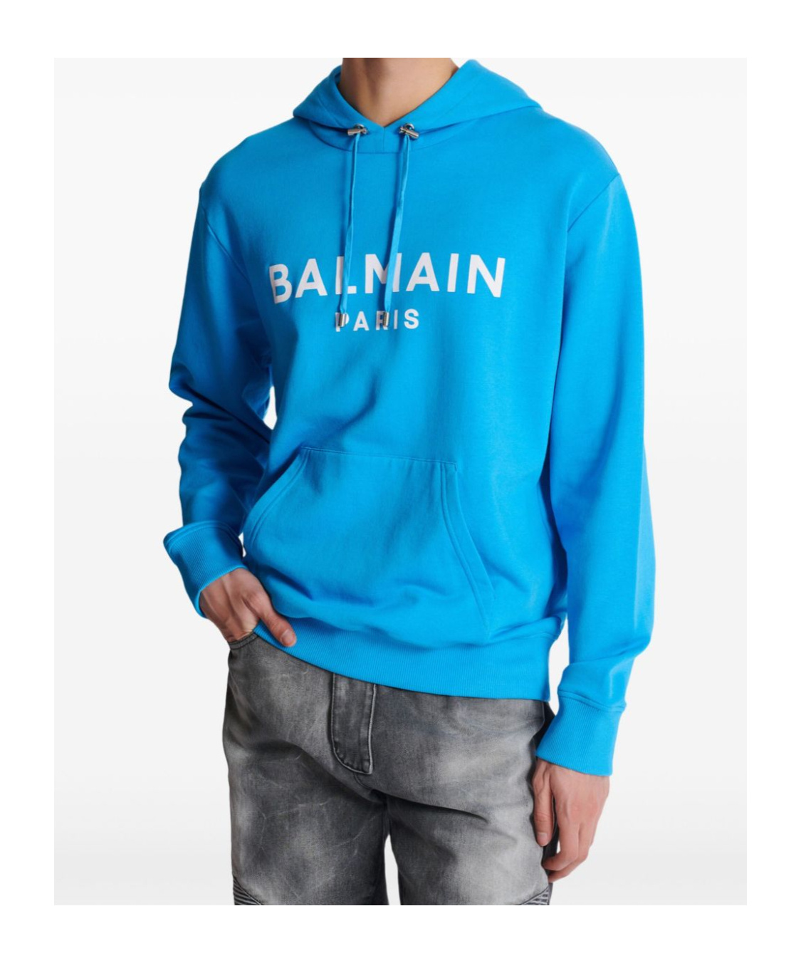 Balmain Hooded Sweatshirt With In Blue