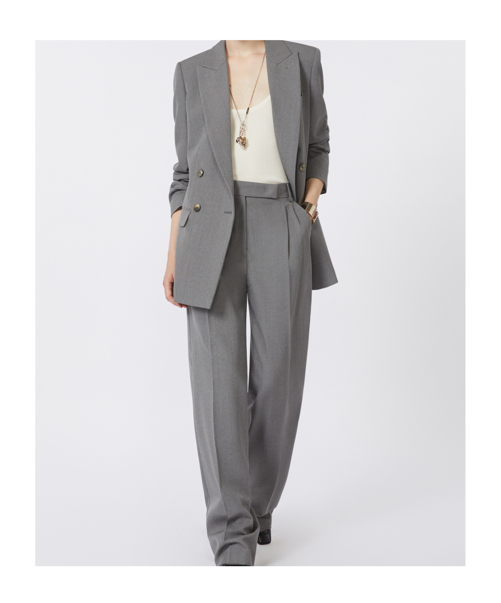 Max Mara Wool Grain Blazer In Gray