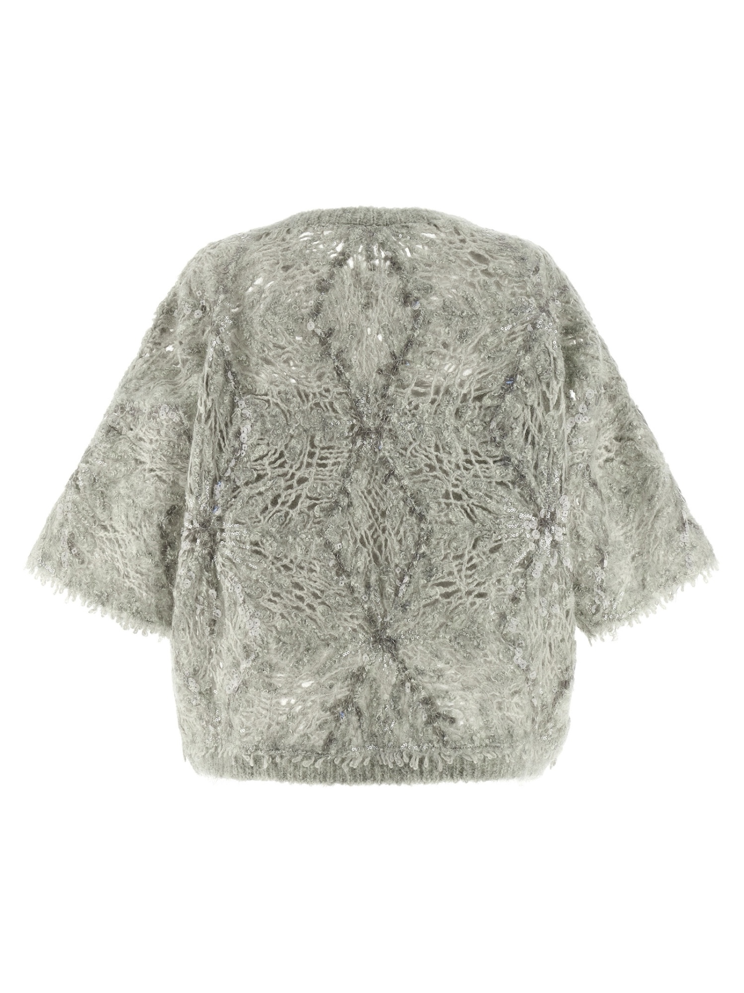 Brunello Cucinelli Short Sleeve Textured Sweater Featuring Sequins In Gray