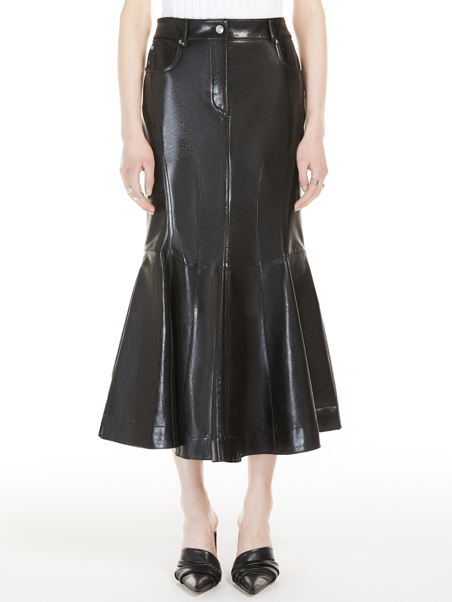 Sportmax Leather Skirt With Pockets And High Waist In Black