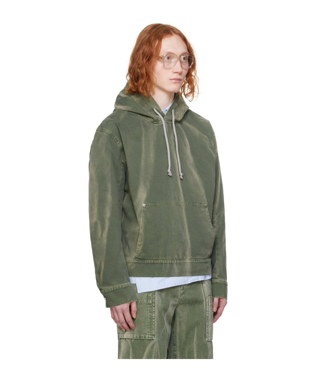 Jw Anderson Long Sleeved Hooded Hooded Sweater In Green