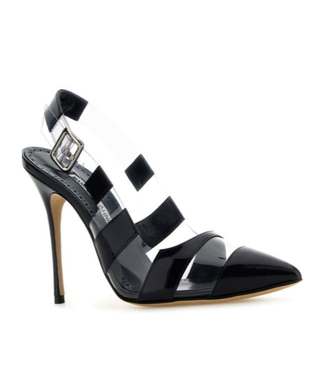 Manolo Blahnik Uxra 105 Patent-leather And Pvc Slingback Pumps In Black