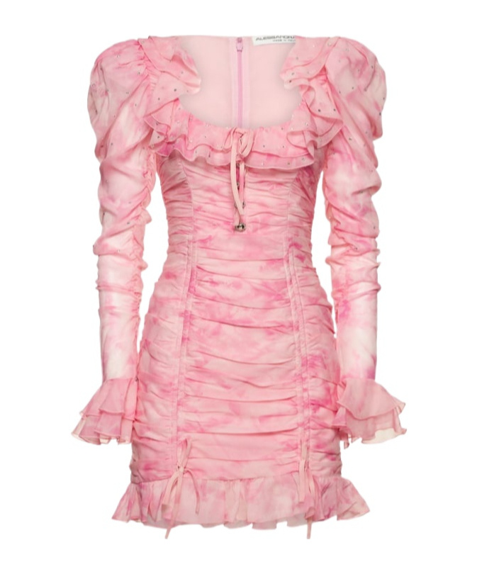 Alessandra Rich Embellished Silk Georgette Mini Dress In Pink