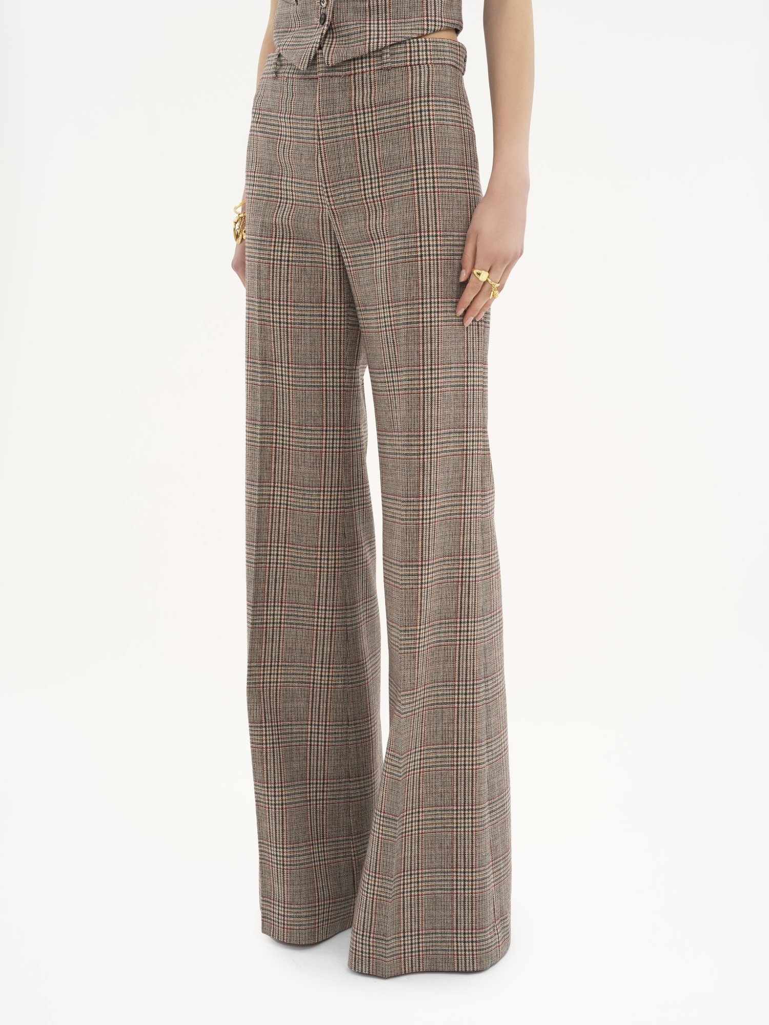 CHLOÉ PLAID WOOL BELL BOTTOMS