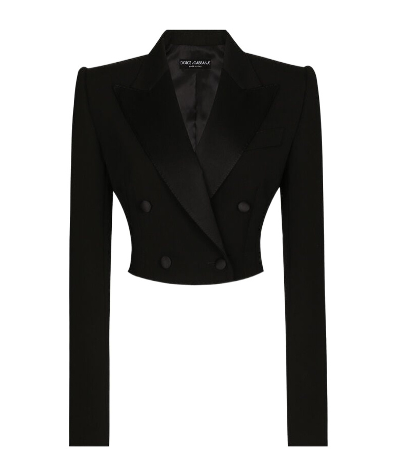 Dolce & Gabbana Short Double-breasted Wool Gabardine Tuxedo Jacket In Black