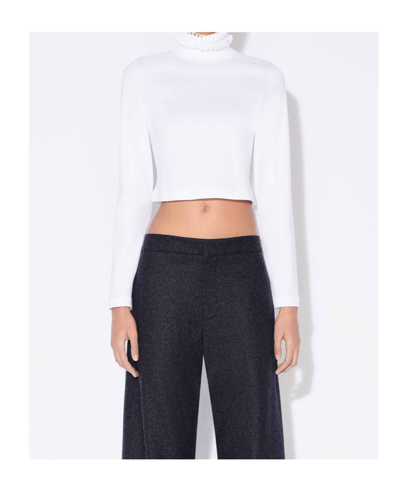 Alaïa Cropped Turtleneck Cotton Jersey Top In White