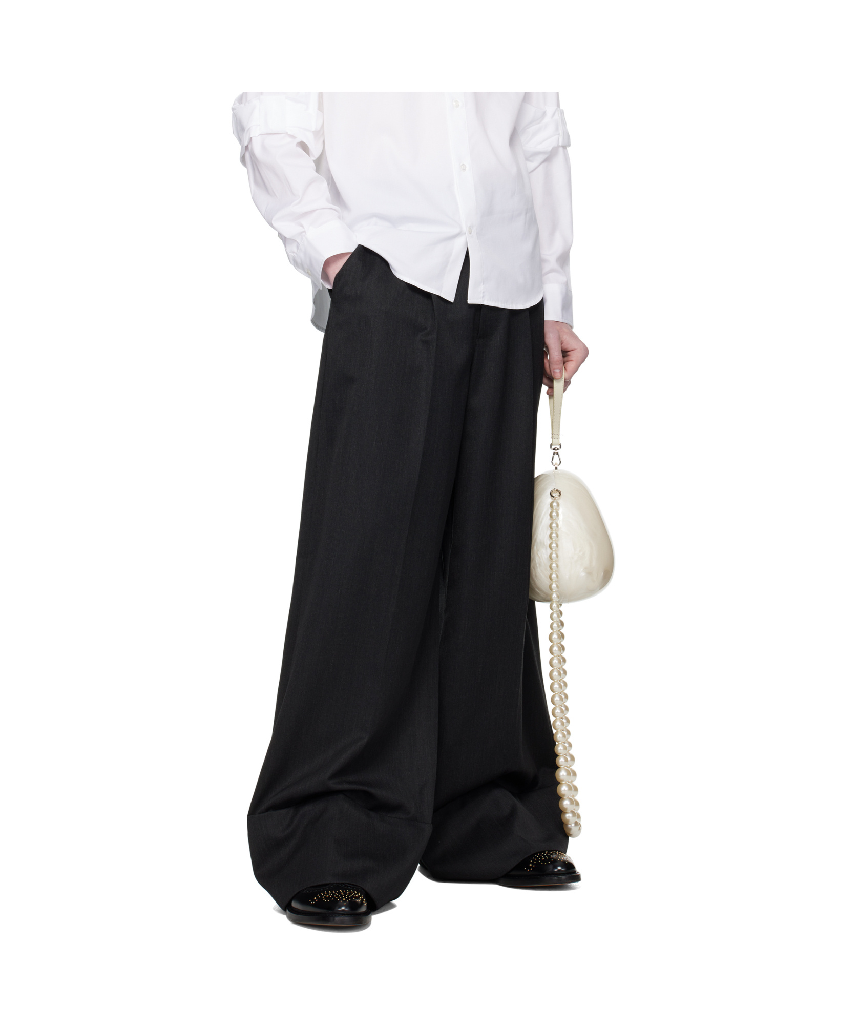 Simone Rocha Gray Wide Leg Multi Belt Loop Trousers In Black