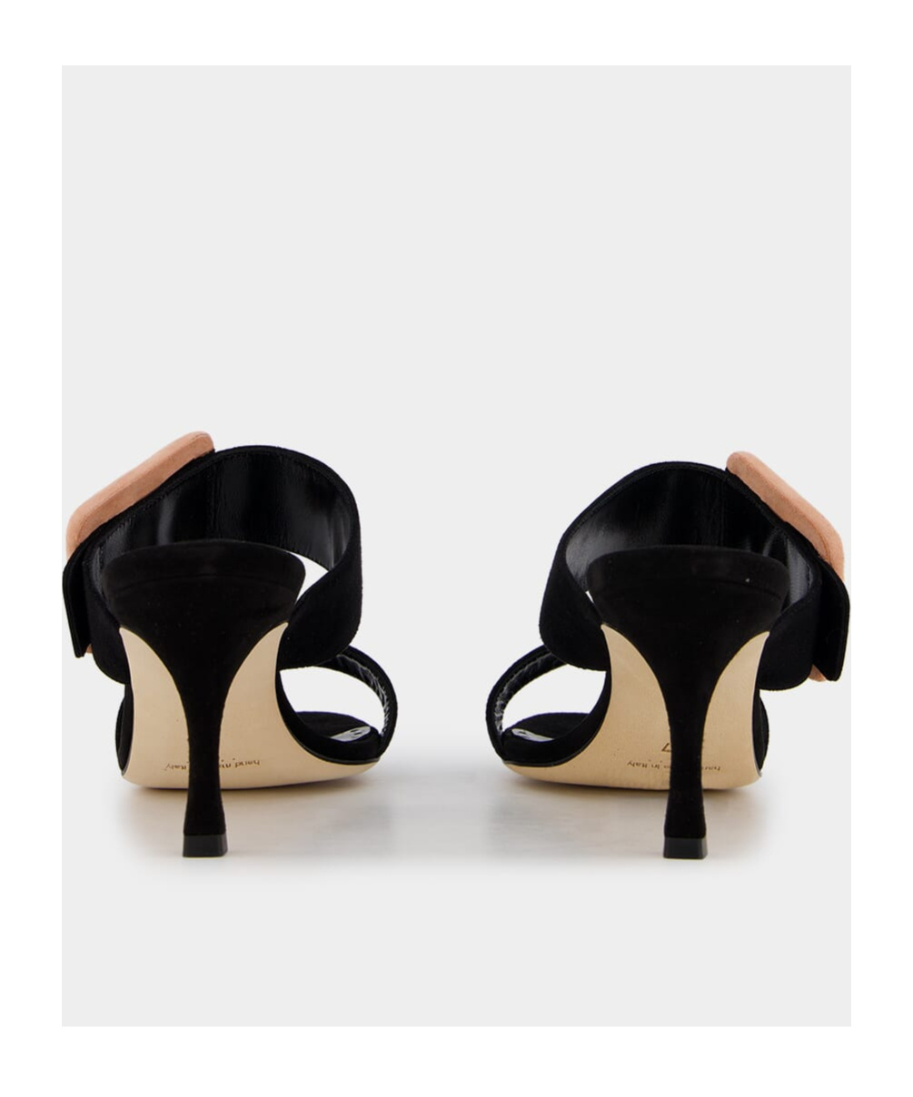 Shop Manolo Blahnik Buckle Detailed Open Toe Mules In Black