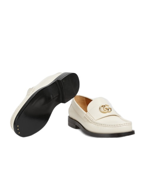 Gucci Double G Leather Loafers In White