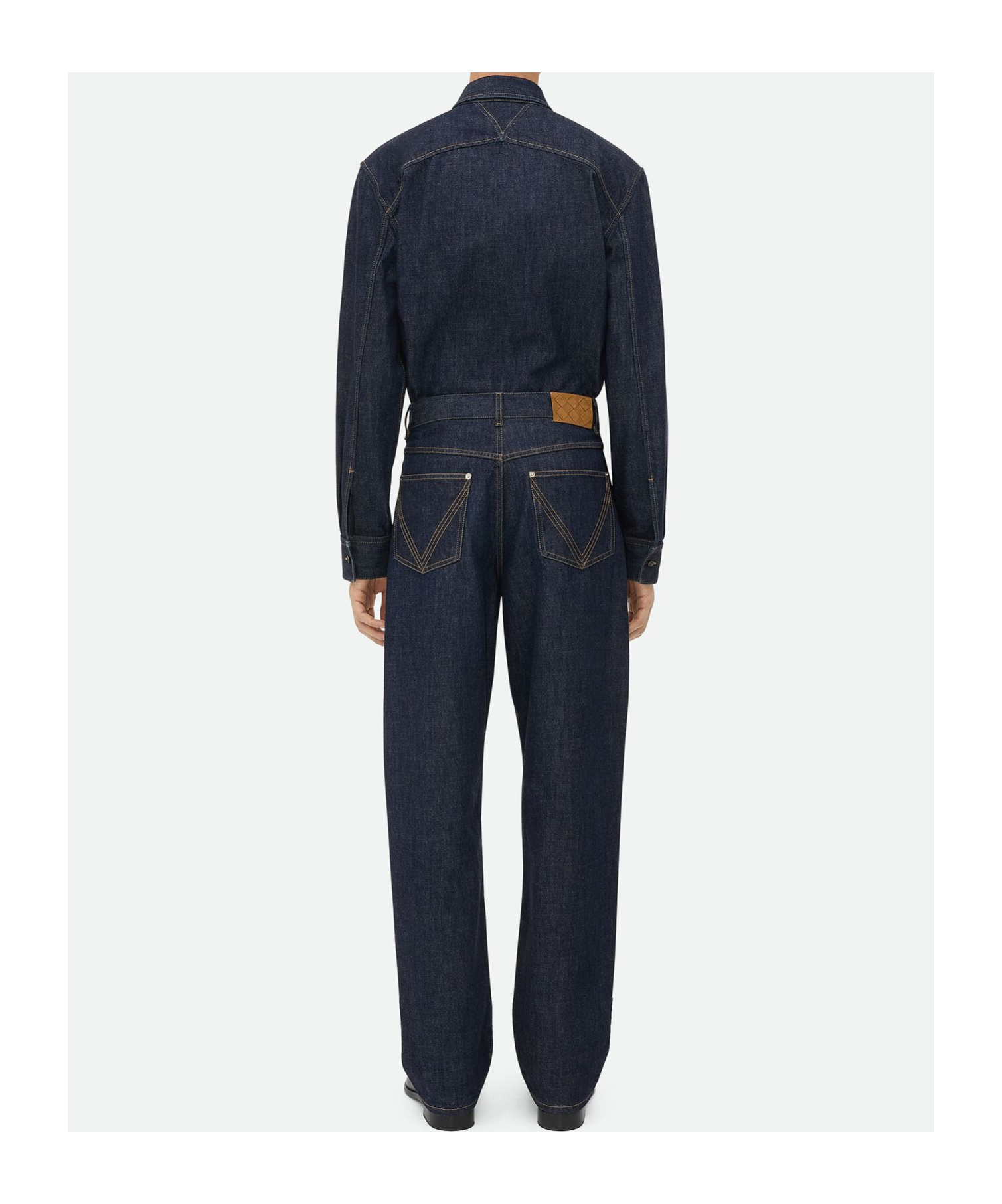 Bottega Veneta Mens Brand-patch Contrast-stitching Wide-leg Regular-fit Wool Trousers Indigo In Black